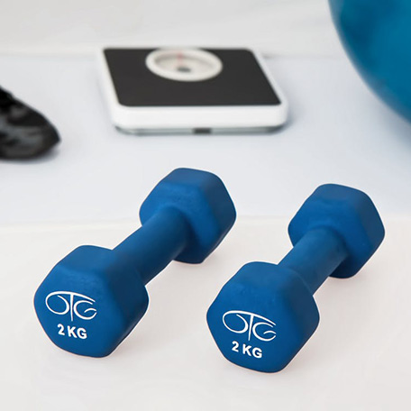 Weights pictured in home-designed workout by Wild Workouts & Wellness Bayview.